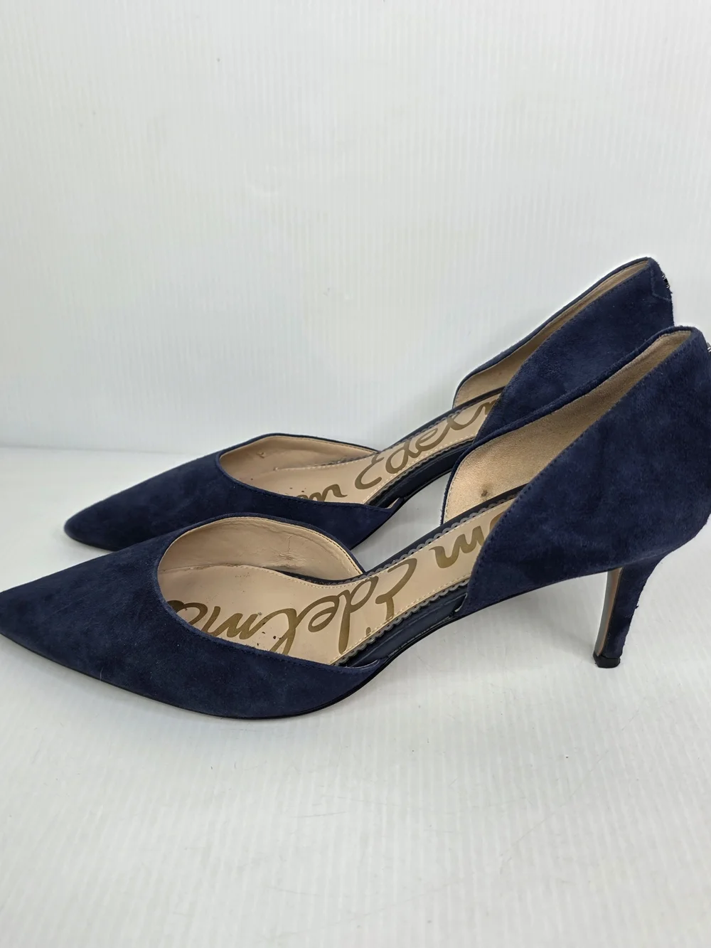 Classic Sam Edelman Navy Suede Pointed-Toe D'Orsay Pumps